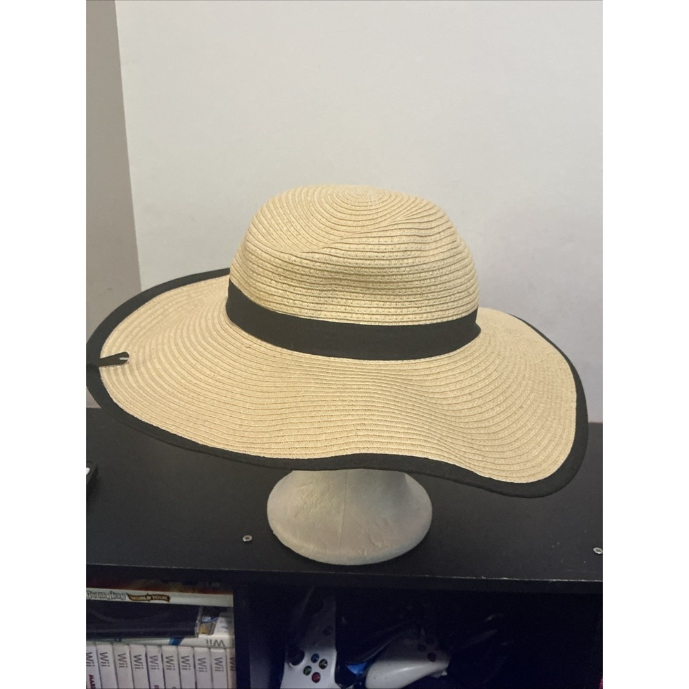 Lane Bryant Straw Sun Hat Wide Brim Beige Black One Size Summer NWT - Picture 4 of 7